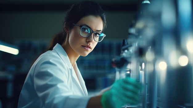 Młoda kobieta-naukowiec pracująca w laboratorium instytutu badawczego innowacyjnych leków i szczepionek