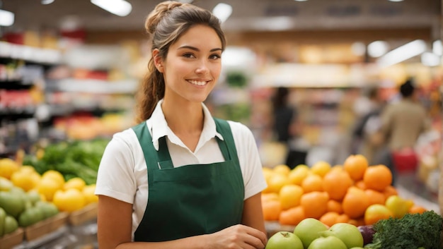 Młoda kobieta pracownik supermarketu w pracy