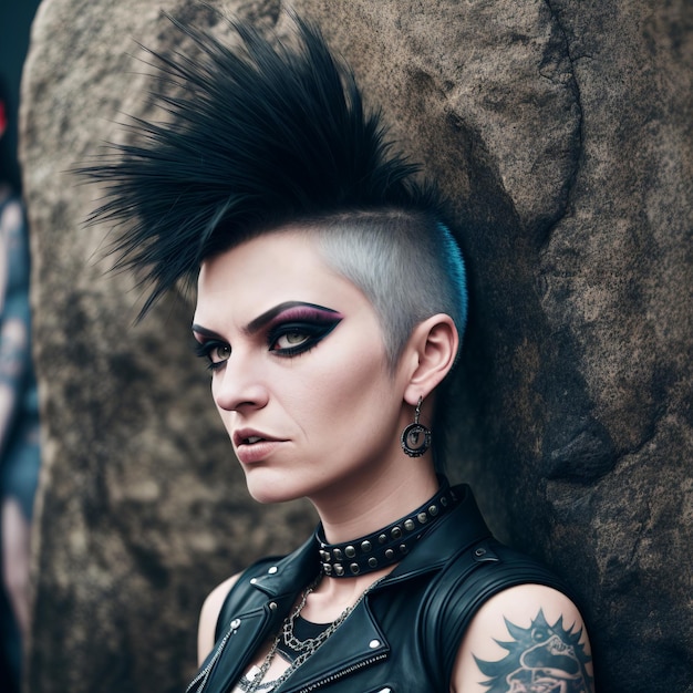 Młoda kobieta punk Portret wulgarnej kobiety z jasnym obrazem śmiały styl Generacyjna sztuczna inteligencja