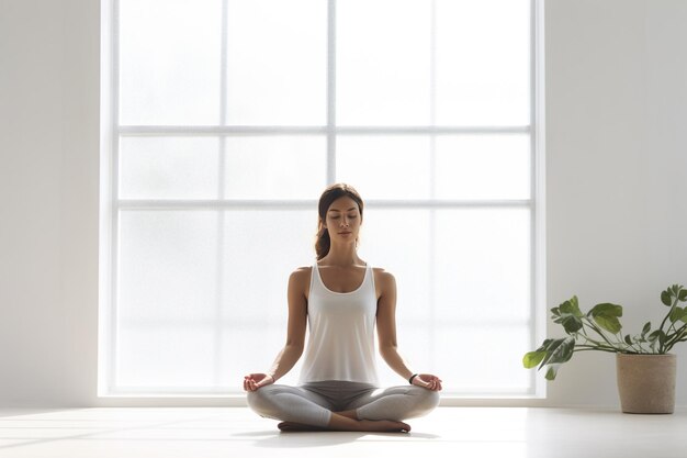 młoda kobieta robi yoga siedząca ćwiczenie jogi dla koncepcji dobrego samopoczucia