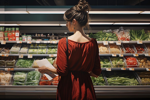 Młoda kobieta robi zakupy w sklepie spożywczym Generacyjna AI