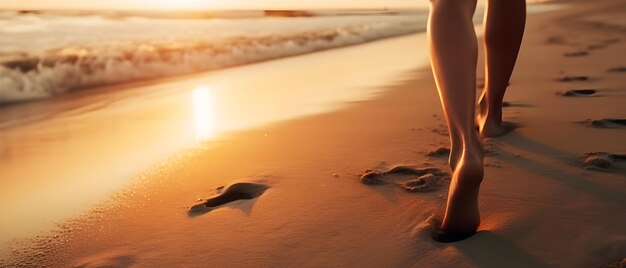 Młoda kobieta spaceru na plaży transparent ai generatywna ilustracja