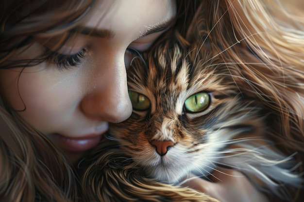 Młoda kobieta trzymająca uroczego syberyjskiego kota
