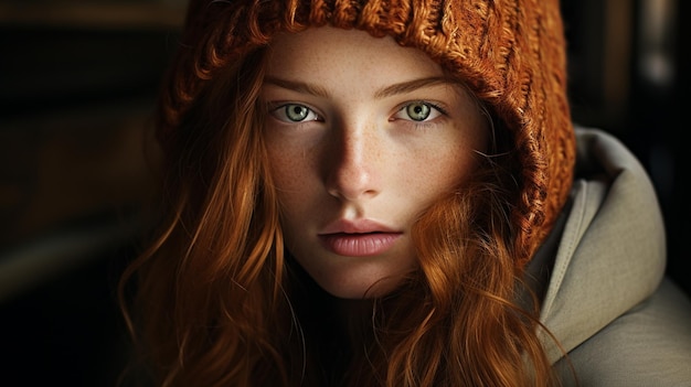 młoda kobieta w czerwonym swetrze i kapeluszu