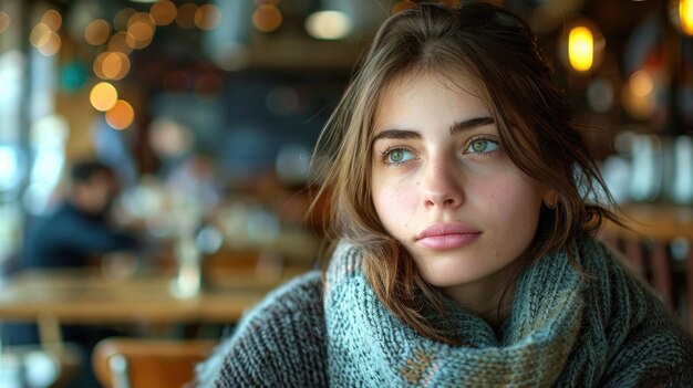Młoda kobieta w głębokich myślach w kawiarni