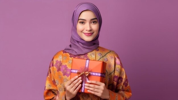 Młoda kobieta w hidżabie trzyma w rękach pudełko