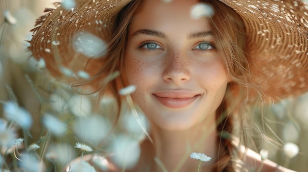 Młoda kobieta w Spring Park cieszy się przyrodą Uśmiecha się i wygląda zdrowo