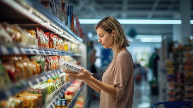 młoda kobieta w supermarkecie kupuje artykuły spożywcze zakupy w sklepie spożywczym zakupy spożywcze