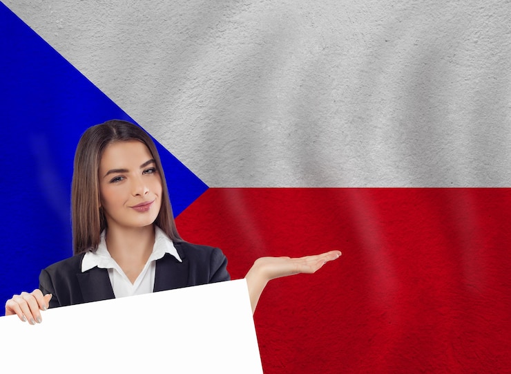 Zdjęcie młoda kobieta z białym sztandarem i flagą narodową