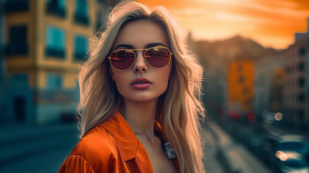 Młoda ładna kobieta ubrana w modne stylowe okulary Generative AI