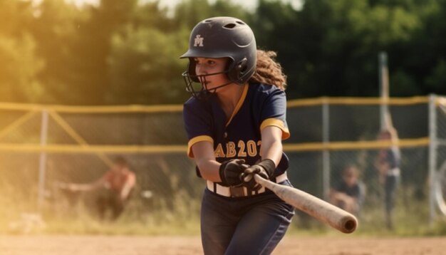 Młoda nastolatka grająca w softball w zorganizowanej grze