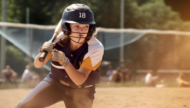 Młoda nastolatka grająca w softball w zorganizowanej grze