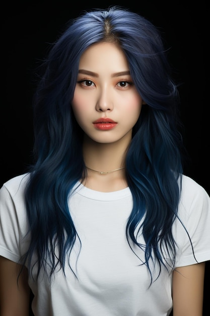Młoda piękna Azjatka z koreańskim makijażem na twarzy i idealnie czystą skórą i piękną
