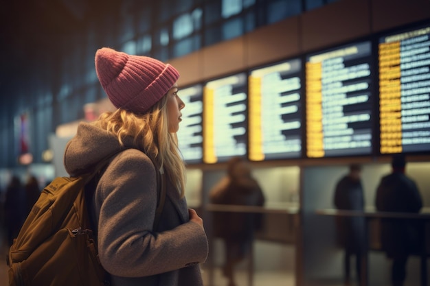 Zdjęcie młoda piękna kobieta na wakacjach podróżować na tle lotniska
