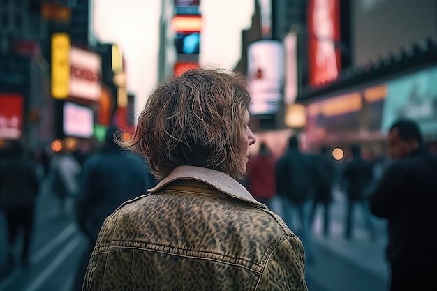 Młoda piękna kobieta spacerująca po Time Square Manhattan AI