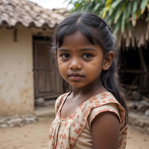 Młoda tamilska dziewczyna w pobliżu domu
