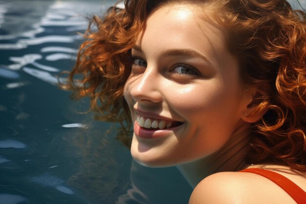 Młoda uśmiechnięta kobieta w basenie