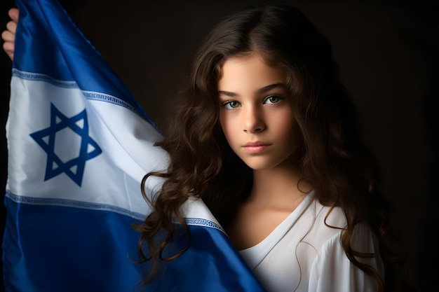 Młoda żydowska dziewczyna z flagą Izraela