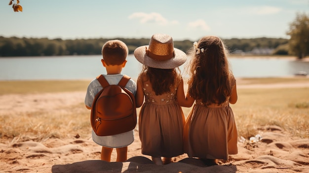 Zdjęcie młode dzieci siedzące na plaży.