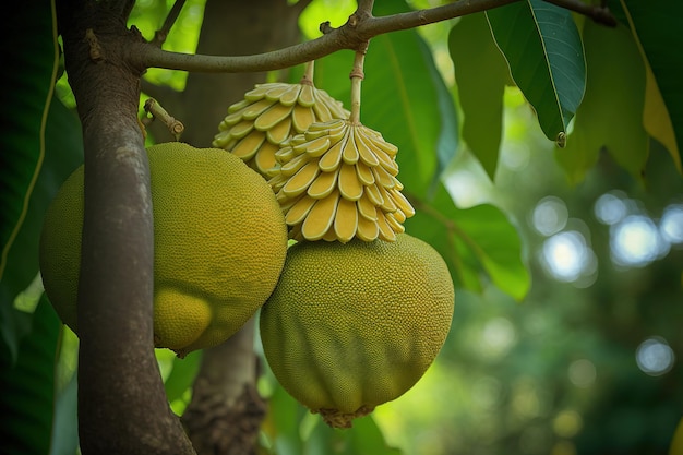 Młode Jackfruits z drzewem Jackfruit Artocarpus heterophyllus
