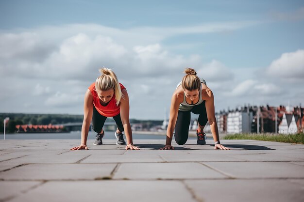 Młode kobiety w strojach sportowych pracujące na świeżym powietrzu