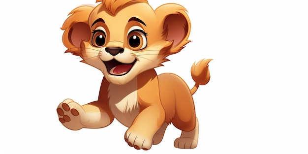 Zdjęcie młode lwy z kreskówki siedzące i uśmiechające się generatywne ai