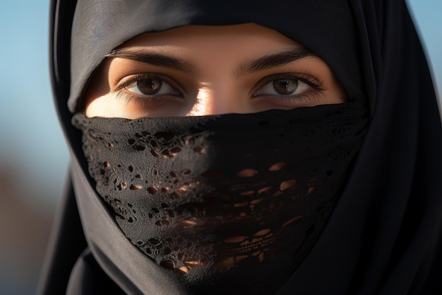 Młode muzułmańskie kobiety z wyrazistymi oczami nad niqabem