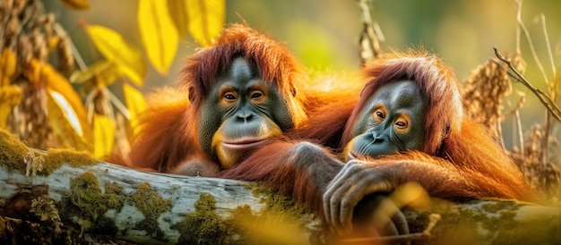 Młode orangutany odpoczywają w naturze Generative AI