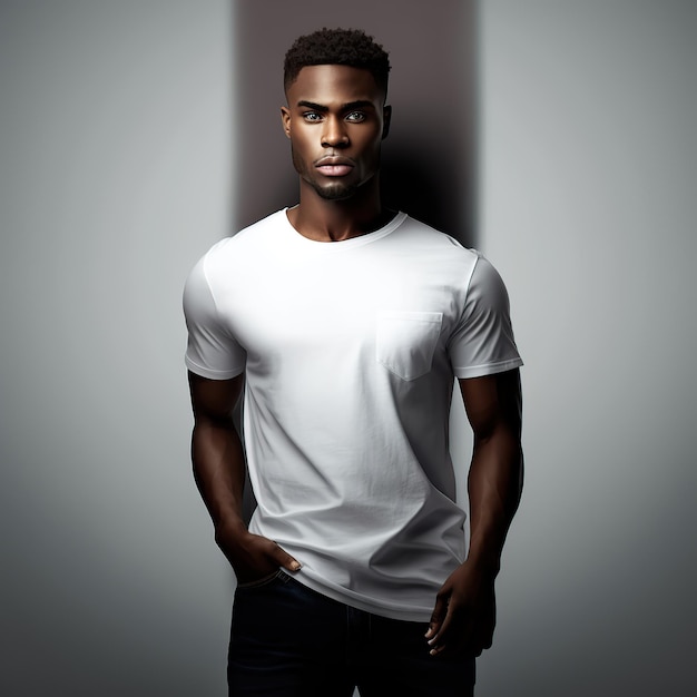 Młody afro mężczyzna w białej koszulce makieta do projektowania generatywnej ilustracji AI