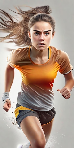Młody biegacz uliczny sportowiec koszulka kolorowe tenisówki energiczna pozycja zdeterminowany wyraz twarzy