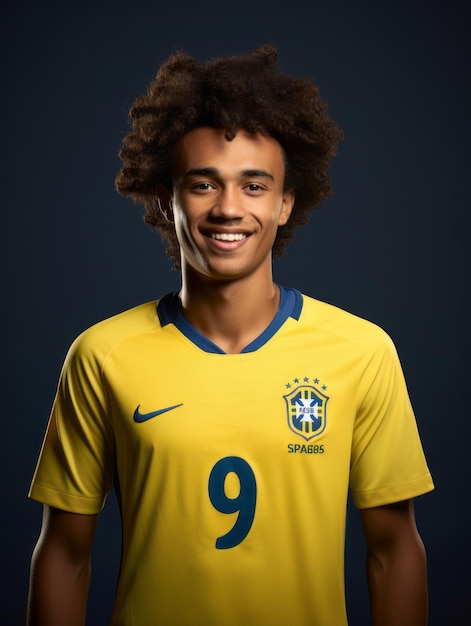 Zdjęcie młody brazylijczyk ubrany w strój sportowy, wyraźnie aktywny i pełen energii