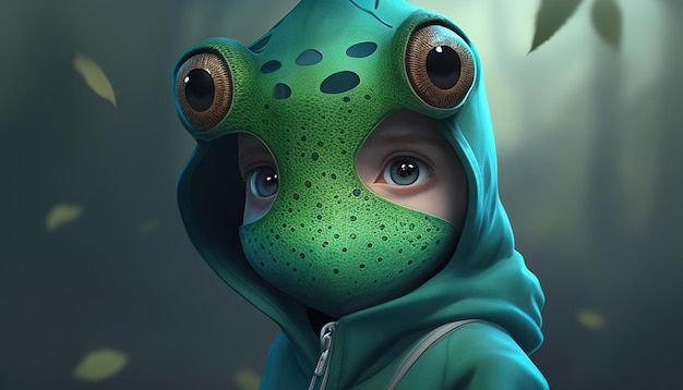 Młody chłopak ubrany w kostium żaby ilustracja cyfrowa