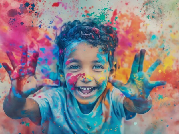 Młody chłopiec pokryty kolorową farbą