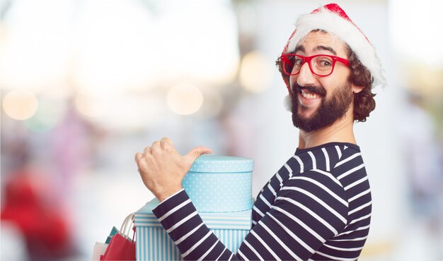 Młody człowiek kapelusz santa. koncepcja Boże Narodzenie