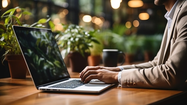 Zdjęcie młody człowiek korzystający z laptopa z pustym, pustym ekranem makiety biznesmen pracujący w domu niezależny student, styl życia, e-learning, zakupy online, koncepcja technologii witryny internetowej