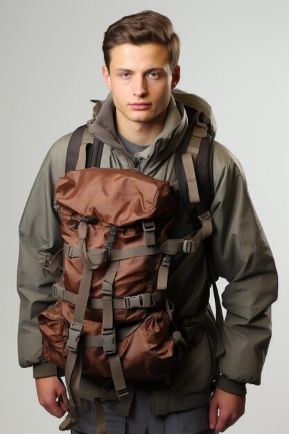 Zdjęcie młody człowiek z plecakiem.