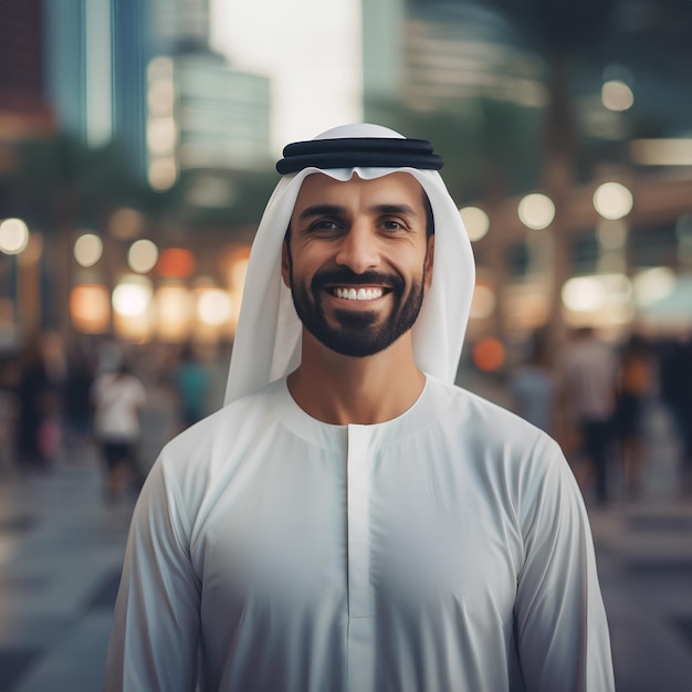 Młody emiracki biznesmen stojący w Dubaju