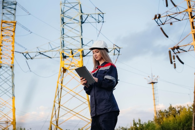 Młody Inżynier Dokonuje Przeglądu I Kontroli Urządzeń Linii Energetycznej. Energia.