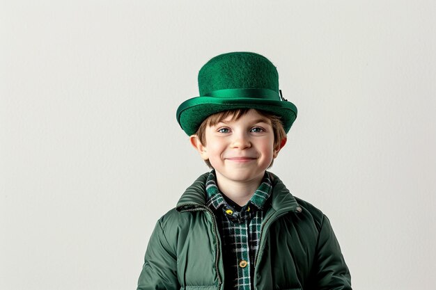 Zdjęcie młody irlandzki chłopiec noszący kapelusz leprechauna