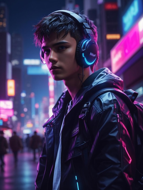 młody mężczyzna nosi słuchawki idąc ulicą