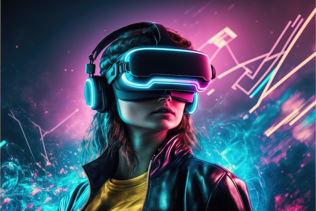 Młody mężczyzna w okularach VR grający w gry wideo z zestawem słuchawkowym wirtualnej rzeczywistości