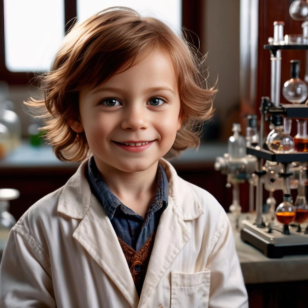 Zdjęcie młody naukowiec eksperyment w laboratorium wesoły i pewny siebie