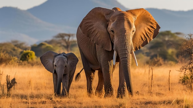 Młody słoń tuż obok dorosłego
