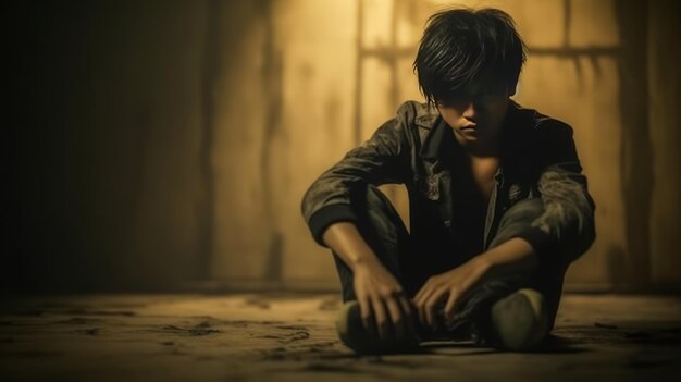 Młody tajski nastolatek pogrążony w rozpaczy w kinowym stylu