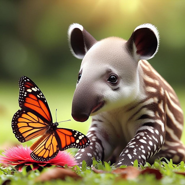 Młody tapir i motyl