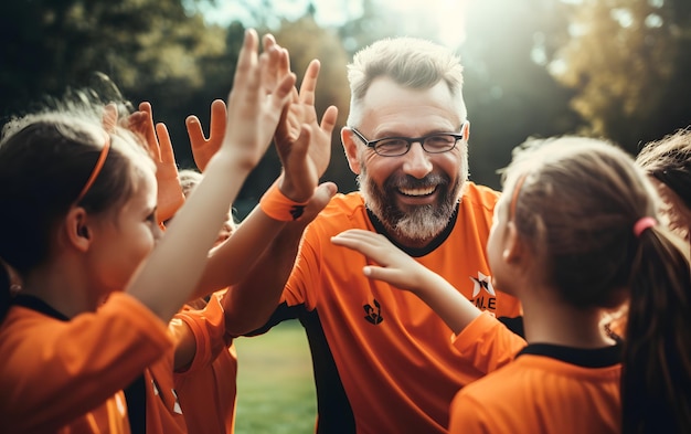 Młody zespół trenera sportowego