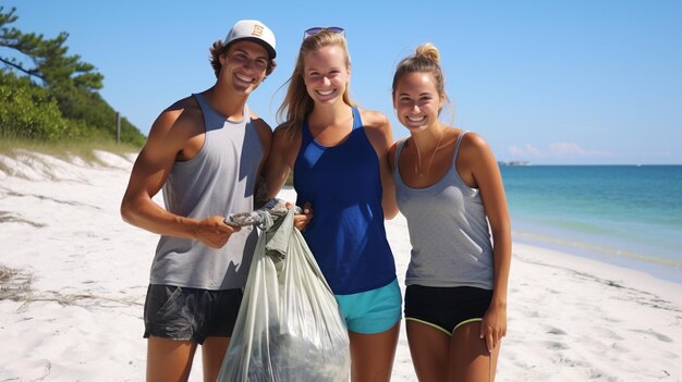 Młodzi chłopcy i dziewczęta recykling sprzątanie plaży pomagając lokalnej społeczności w zrównoważonym podróżowaniu