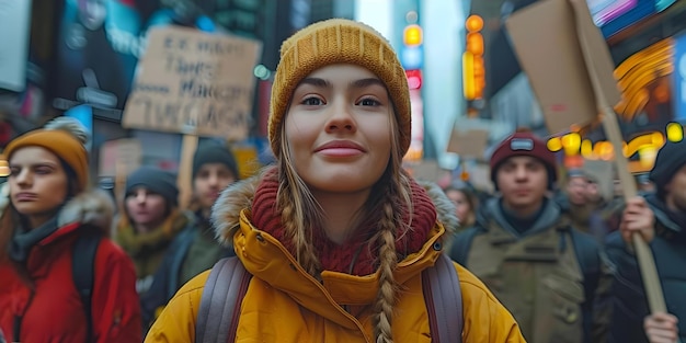Młodzi działacze z różnych środowisk protestują przeciwko zmianom klimatycznym i globalnemu ociepleniu, trzymając banery na ulicy miasta Koncepcja aktywizm zmian klimatycznych Różni protestujący