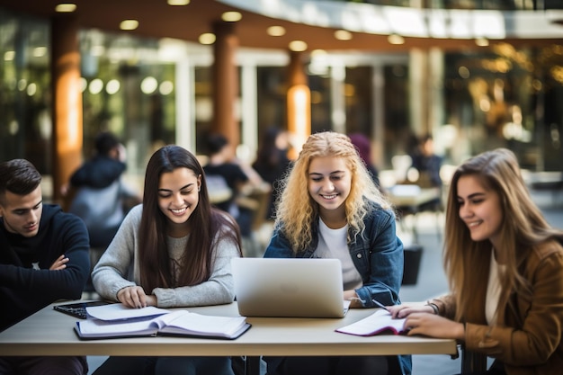 Młodzi ludzie studiujący na kampusie uniwersyteckim