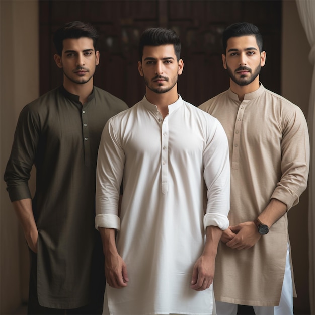 Młodzi mężczyźni noszący styl życia shalwar Kameez kurta